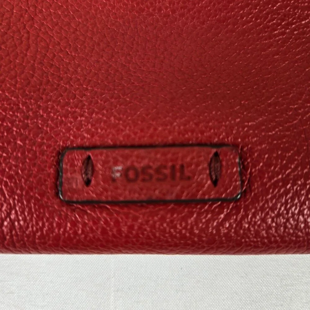 Fossil Pebbled Cowhide Leather Keely Colorblock Pouch Dark Red Pink/Coral